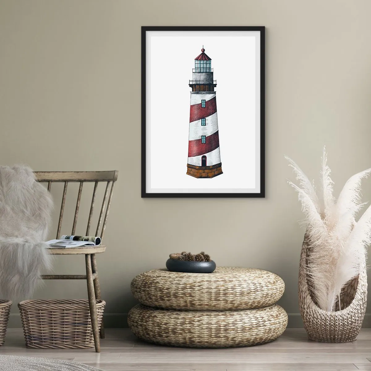 Pôster com moldura preta - Ilustração de farol em estilo clássico - 50x70cm - Sempre em guarda - Decoração de parede moderna para a sala de estar e quarto ARTTOR