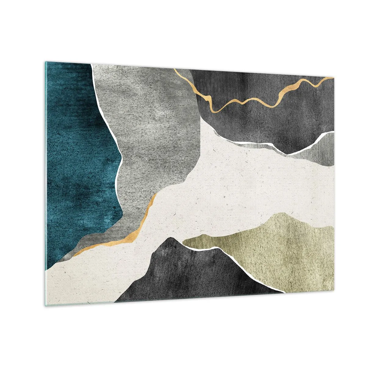 Quadro em vidro - Mosaico abstrato com formas orgânicas e uma linha dourada - 70x50cm - Composição de mosaico com fio de ouro - Decoração de parede moderna para a sala de estar e quarto ARTTOR