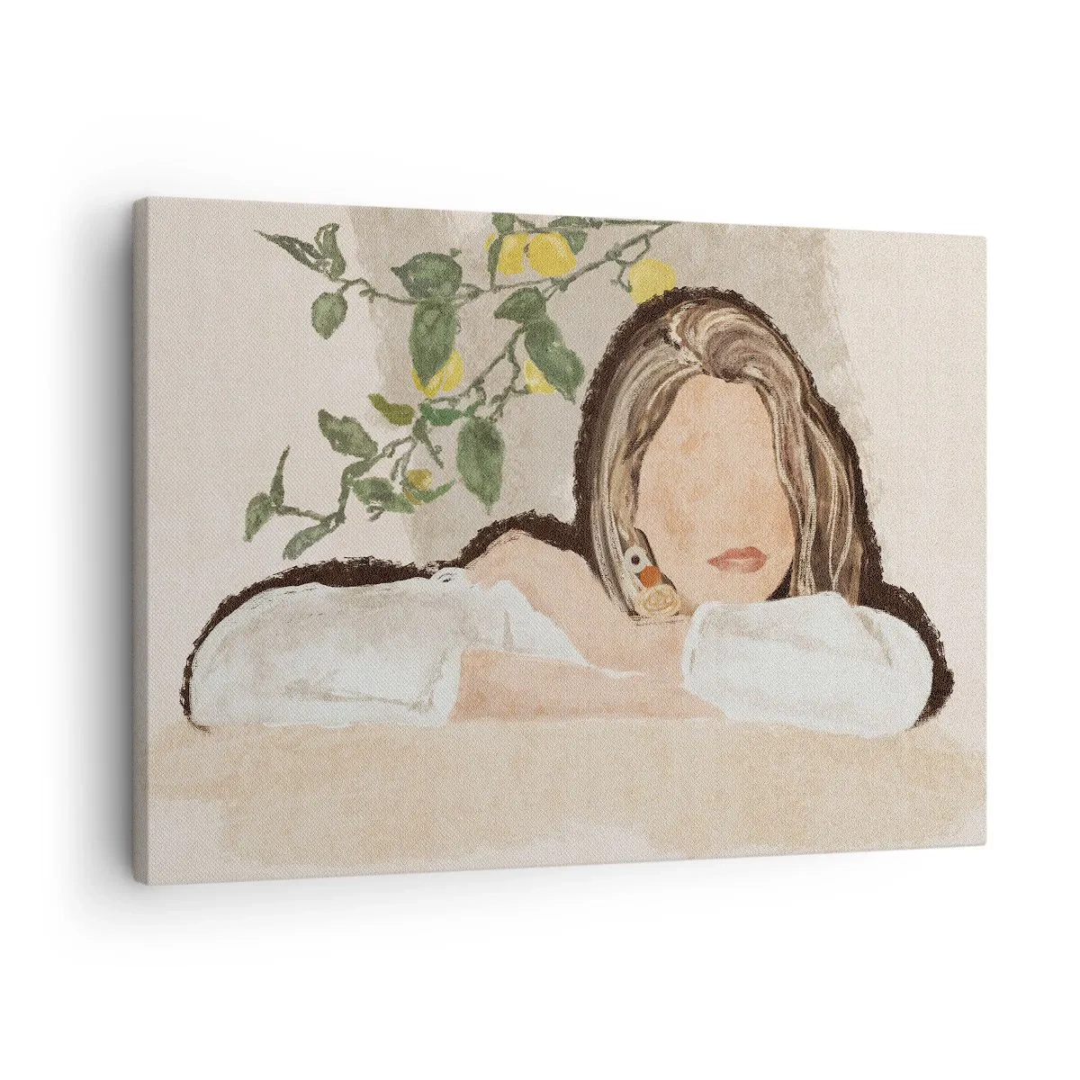 Quadro em tela - A figura de uma mulher contra o fundo de um limoeiro - 70x50cm - Beleza do sul - Decoração de parede moderna para a sala de estar e quarto ARTTOR