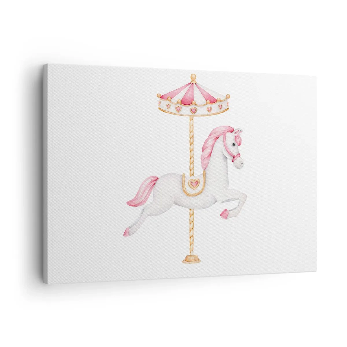 Quadro em tela - Um cavalo de carrossel em tons pastéis de rosa - 70x50cm - Caiu no chão - Decoração de parede moderna para a sala de estar e quarto ARTTOR