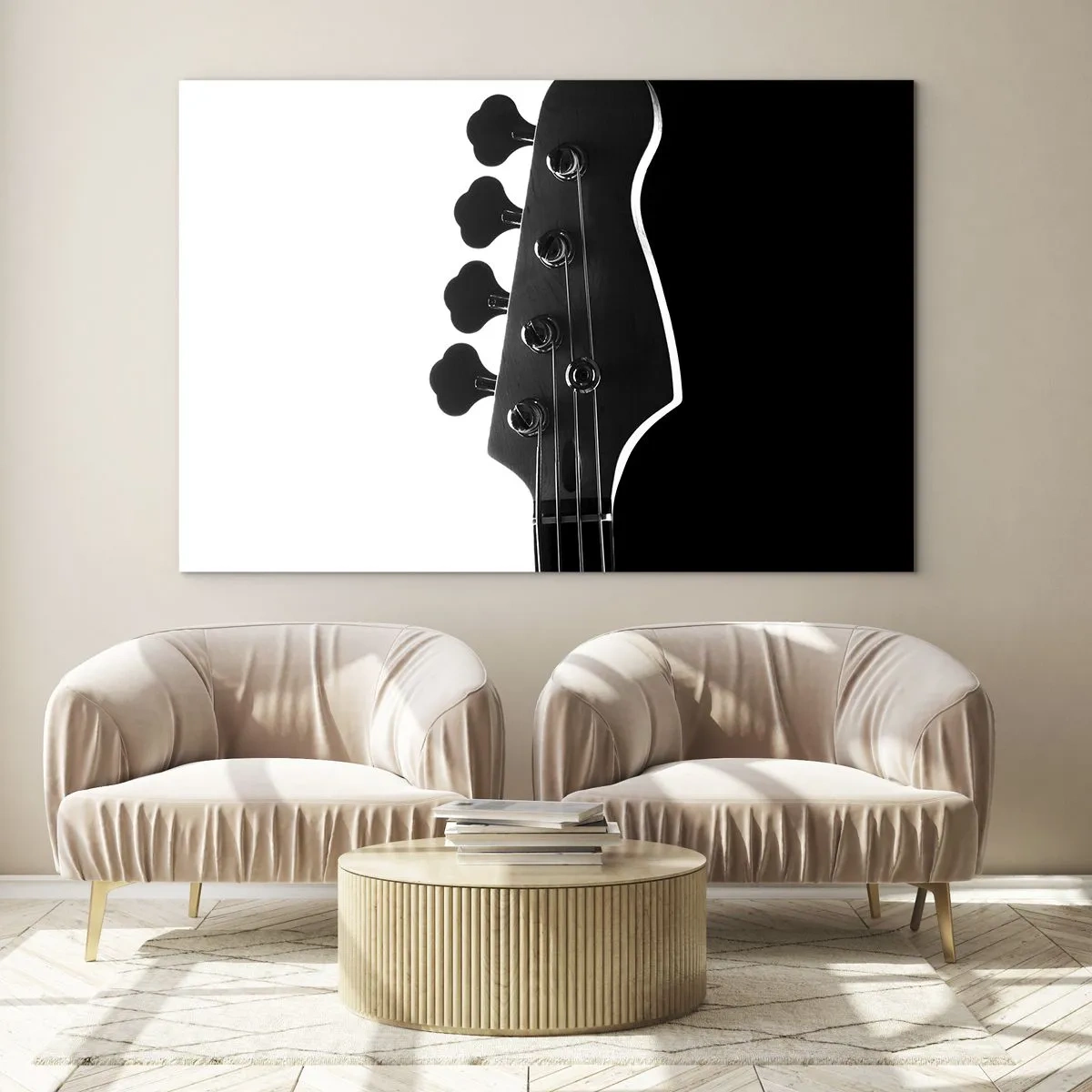 Quadro em vidro - Headstock de baixo preto e branco com sombra - 70x50cm - Silêncio rochoso - Decoração de parede moderna para a sala de estar e quarto ARTTOR