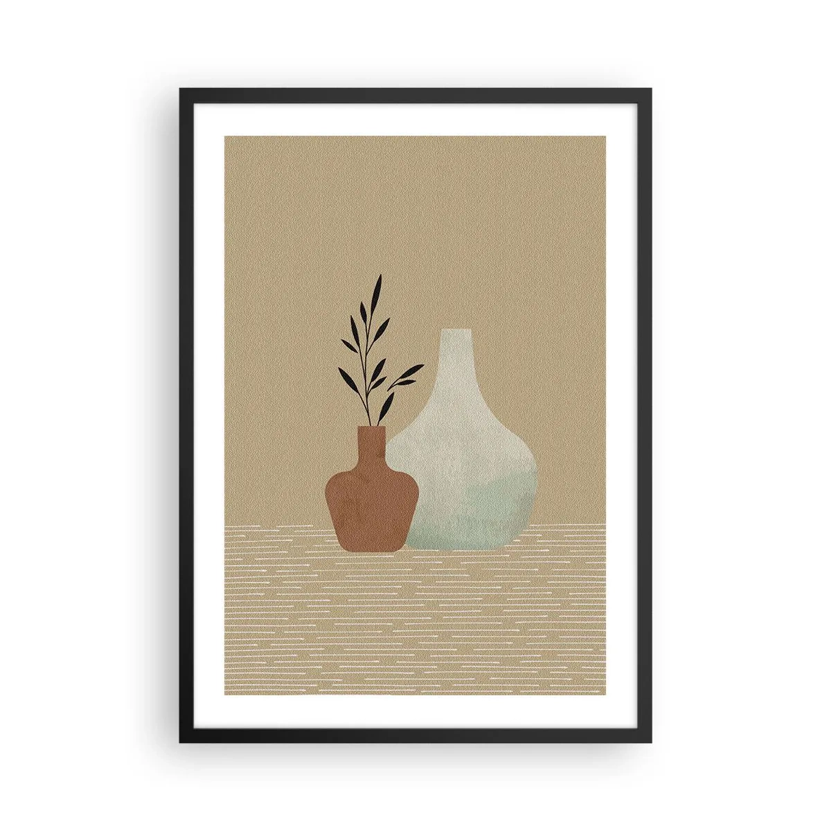 Pôster com moldura preta - Ilustração de vasos de cerâmica em cores suaves - 50x70cm - O vaso e sua ideia - Decoração de parede moderna para a sala de estar e quarto ARTTOR