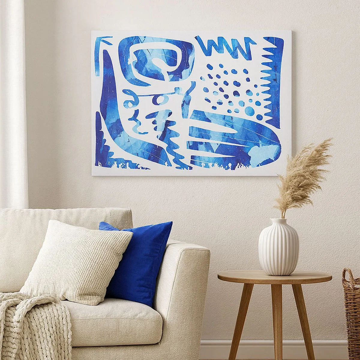 Quadro em tela - Padrão abstrato em tons de azul - 70x50cm - Voltar às raízes - Decoração de parede moderna para a sala de estar e quarto ARTTOR