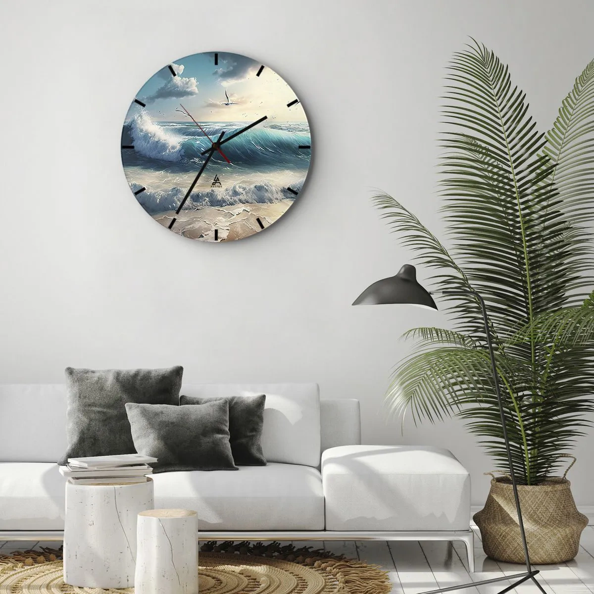 Relógio de parede - Relógio em vidro - Ondas fortes do oceano quebrando contra a costa arenosa - 30x30cm - Cantarola apenas para si - Decoração de parede moderna para a sala de estar, cozinha e quarto ARTTOR
