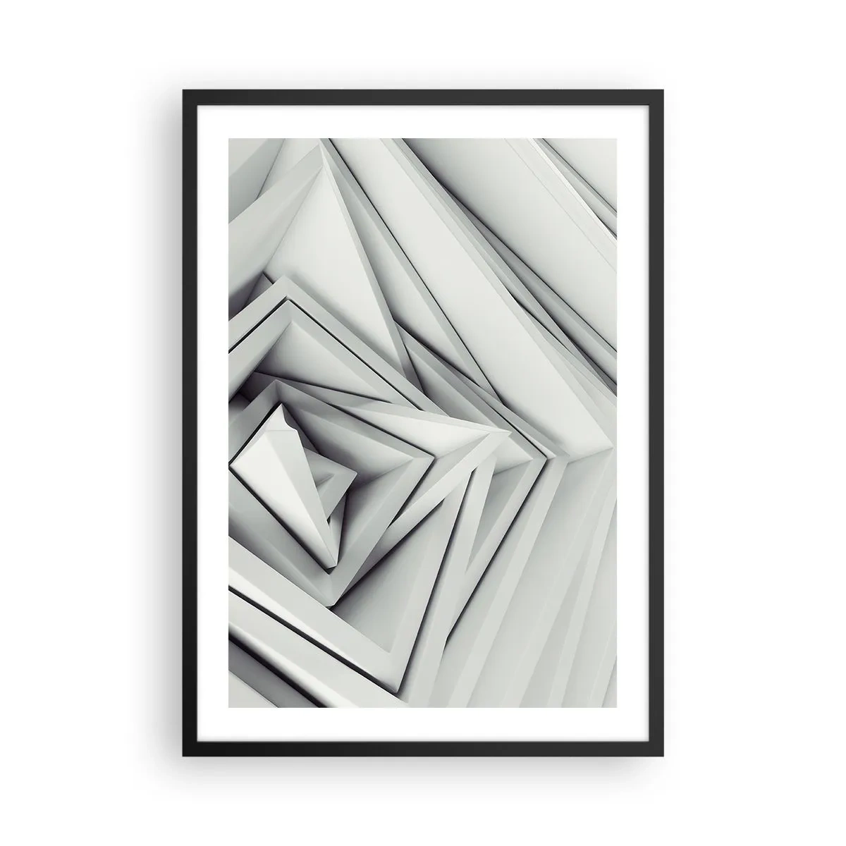 Pôster com moldura preta - Composição abstrata de triângulos geométricos em 3D - 50x70cm - Cantos vivos - Decoração de parede moderna para a sala de estar e quarto ARTTOR