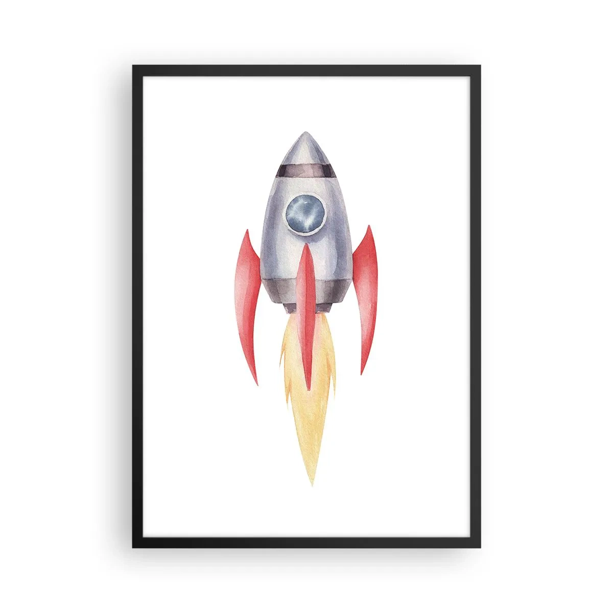 Pôster com moldura preta - Foguete espacial estilo aquarela - 50x70cm - Mais alto, mais rápido e mais longe - Decoração de parede moderna para a sala de estar e quarto ARTTOR