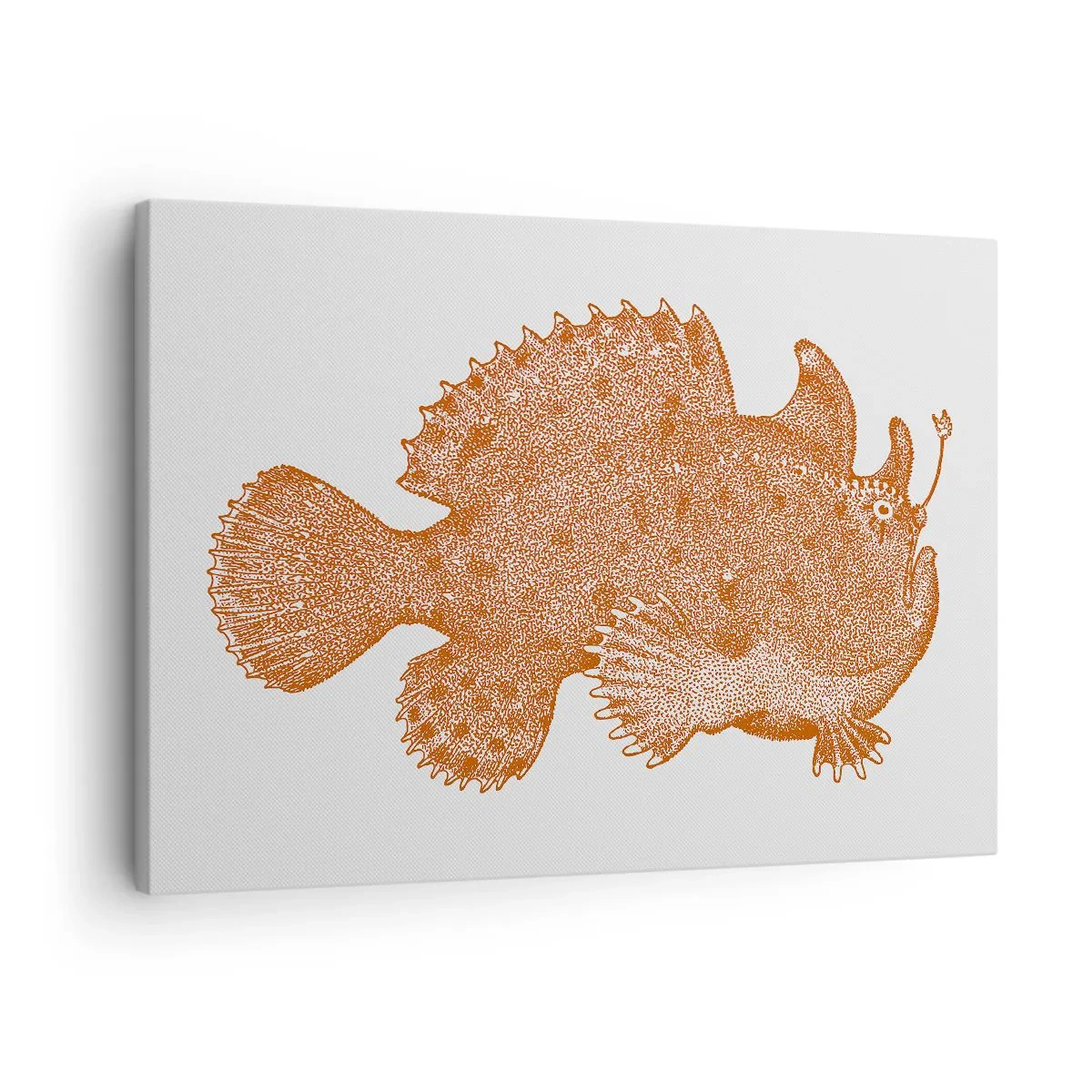Quadro em tela - Desenho detalhado de um peixe cor de cobre em um fundo branco - 70x50cm - E era um peixe - Decoração de parede moderna para a sala de estar e quarto ARTTOR