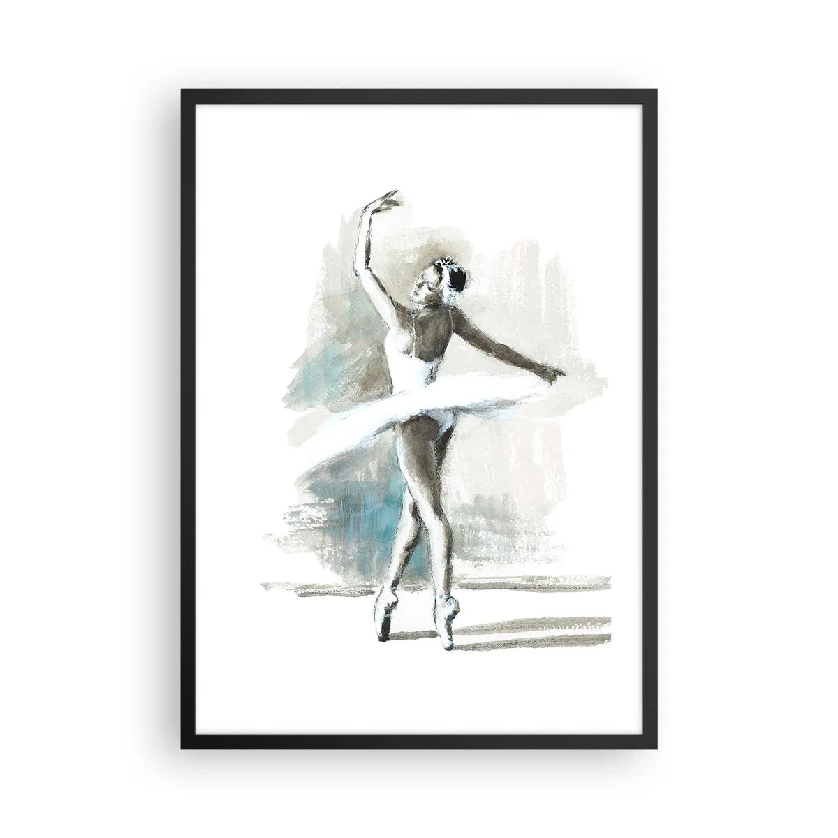 Pôster com moldura preta - Uma bailarina de vestido branco se apresentando - 50x70cm - Encantada num cisne - Decoração de parede moderna para a sala de estar e quarto ARTTOR