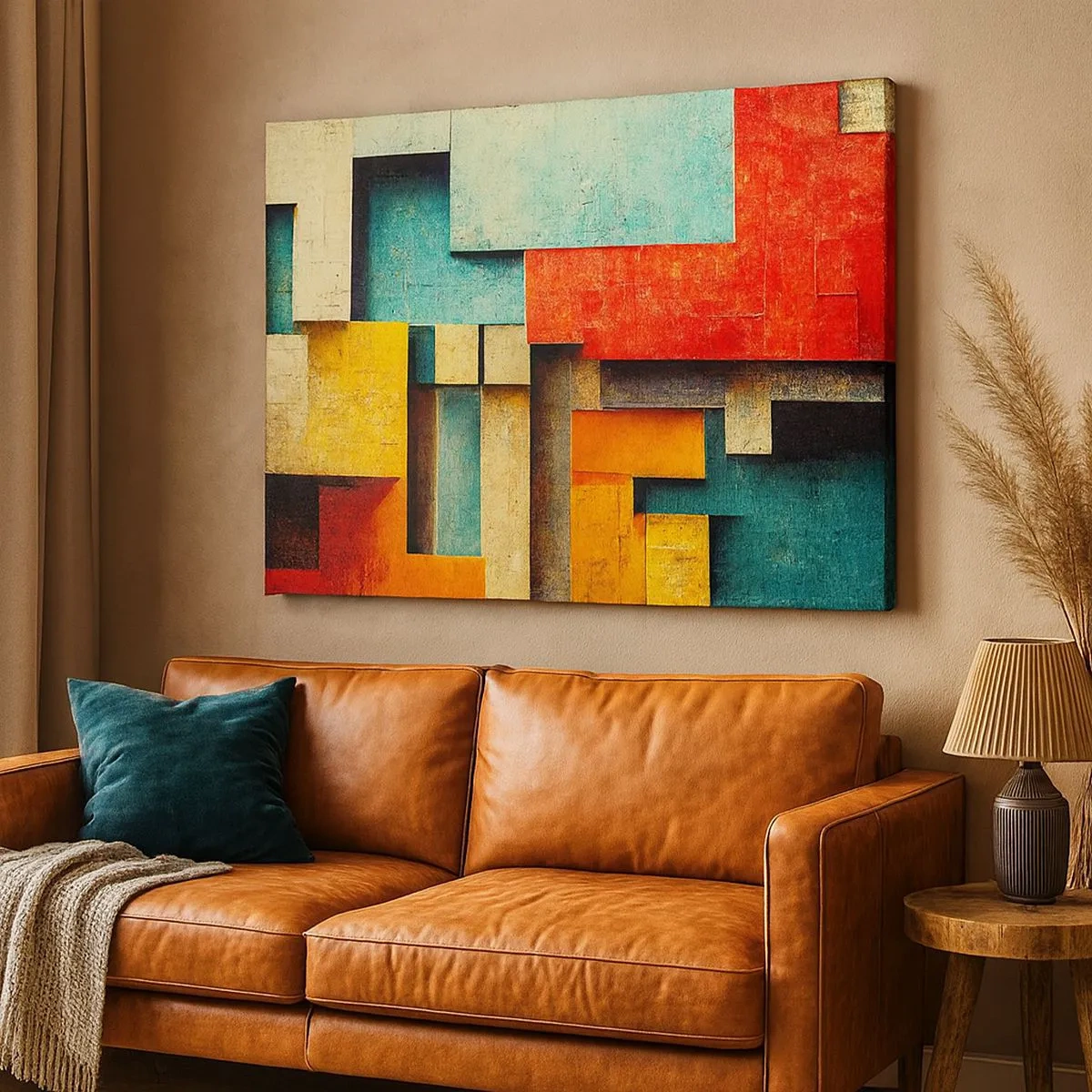 Quadro em tela - Formas geométricas abstratas em cores vibrantes - 70x50cm - Festival de ângulos vivos - Decoração de parede moderna para a sala de estar e quarto ARTTOR