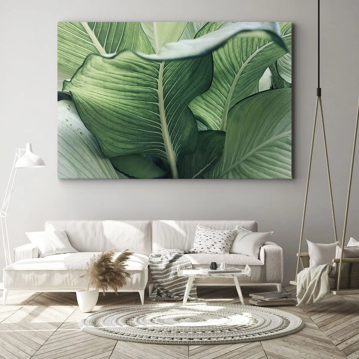Quadro em tela - Folhas verdes com detalhes expressivos e estrutura - 70x50cm - Vida intensamente verde - Decoração de parede moderna para a sala de estar e quarto ARTTOR