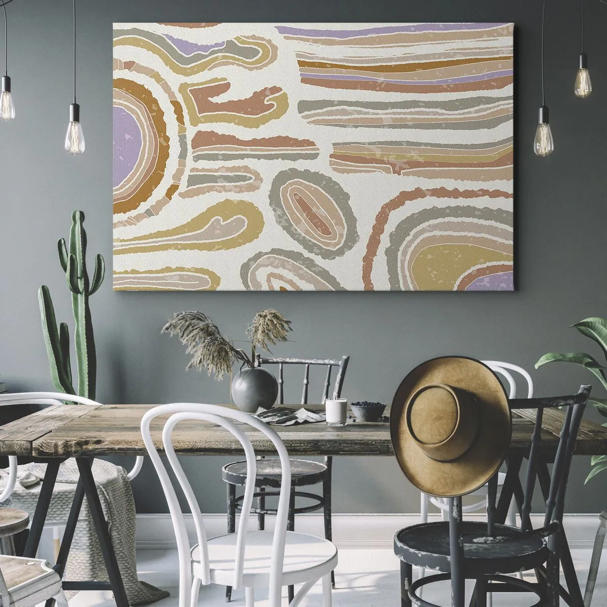 Quadro em tela - Seções transversais coloridas de formas abstratas - 70x50cm - Secções transversais coloridas - Decoração de parede moderna para a sala de estar e quarto ARTTOR