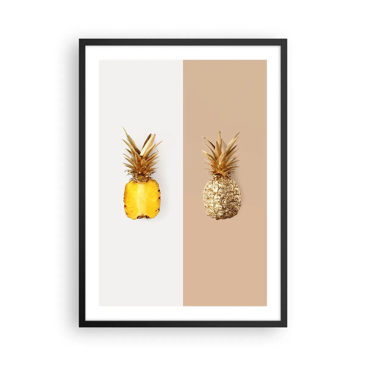 Pôster com moldura preta - Uma composição minimalista de dois abacaxis - 50x70cm - Ananás para nós - Decoração de parede moderna para a sala de estar e quarto ARTTOR