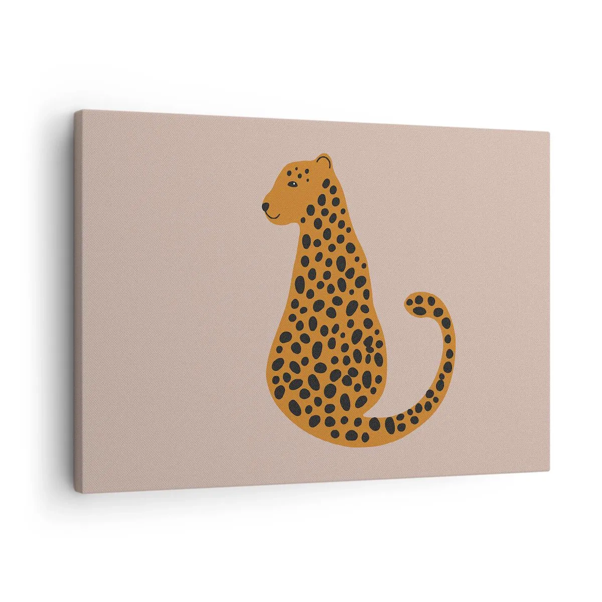 Quadro em tela - Um desenho minimalista de uma pantera em um fundo bege - 70x50cm - A estampa de leopardo está na moda - Decoração de parede moderna para a sala de estar e quarto ARTTOR