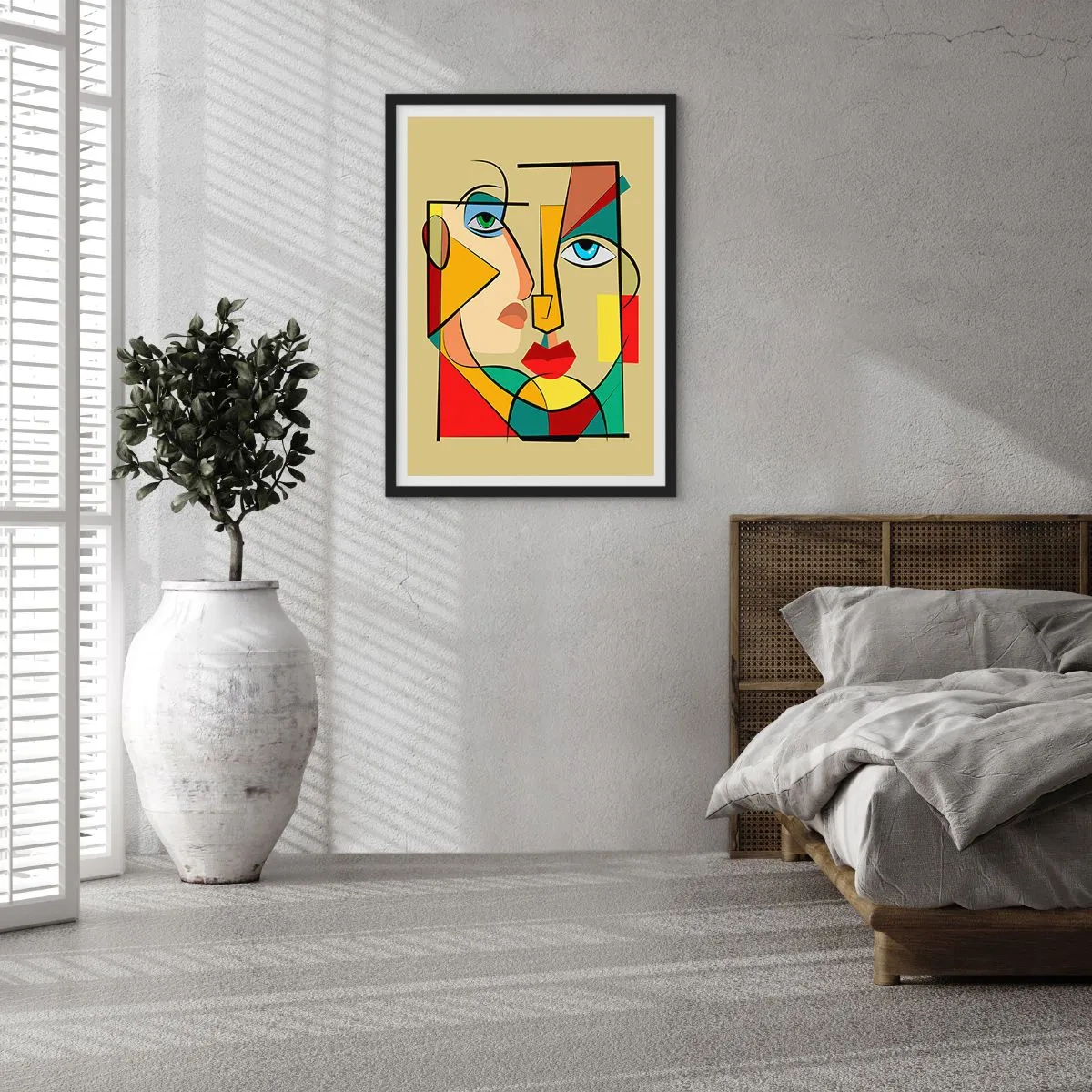 Pôster com moldura preta - Um retrato cubista em cores intensas - 50x70cm - Casal que combina - Decoração de parede moderna para a sala de estar e quarto ARTTOR