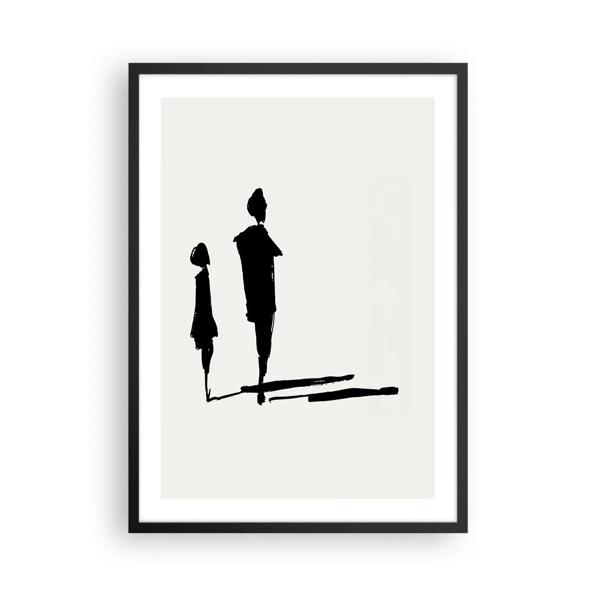 Pôster com moldura preta - Silhuetas de duas figuras em preto sobre fundo claro - 50x70cm - Certeza que juntos? - Decoração de parede moderna para a sala de estar e quarto ARTTOR