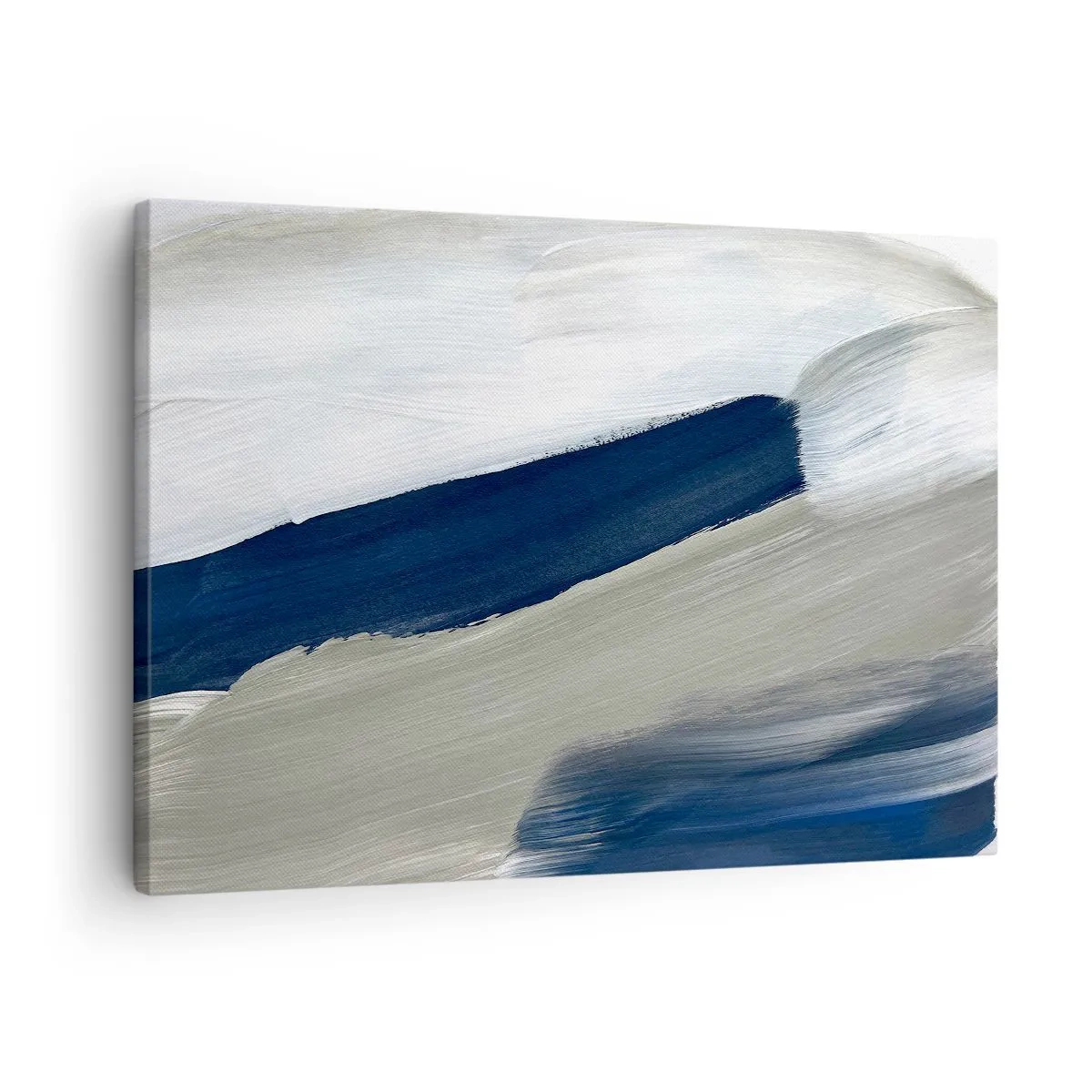 Quadro em tela - Pinceladas abstratas em tons de azul e cinza - 70x50cm - Encontro com a brancura - Decoração de parede moderna para a sala de estar e quarto ARTTOR