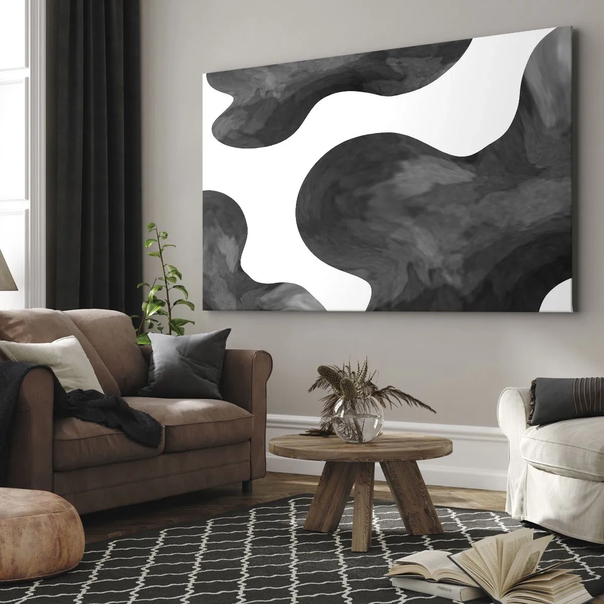 Quadro em tela - Padrão abstrato em tons de cinza e branco - 70x50cm - Via Láctea - Decoração de parede moderna para a sala de estar e quarto ARTTOR
