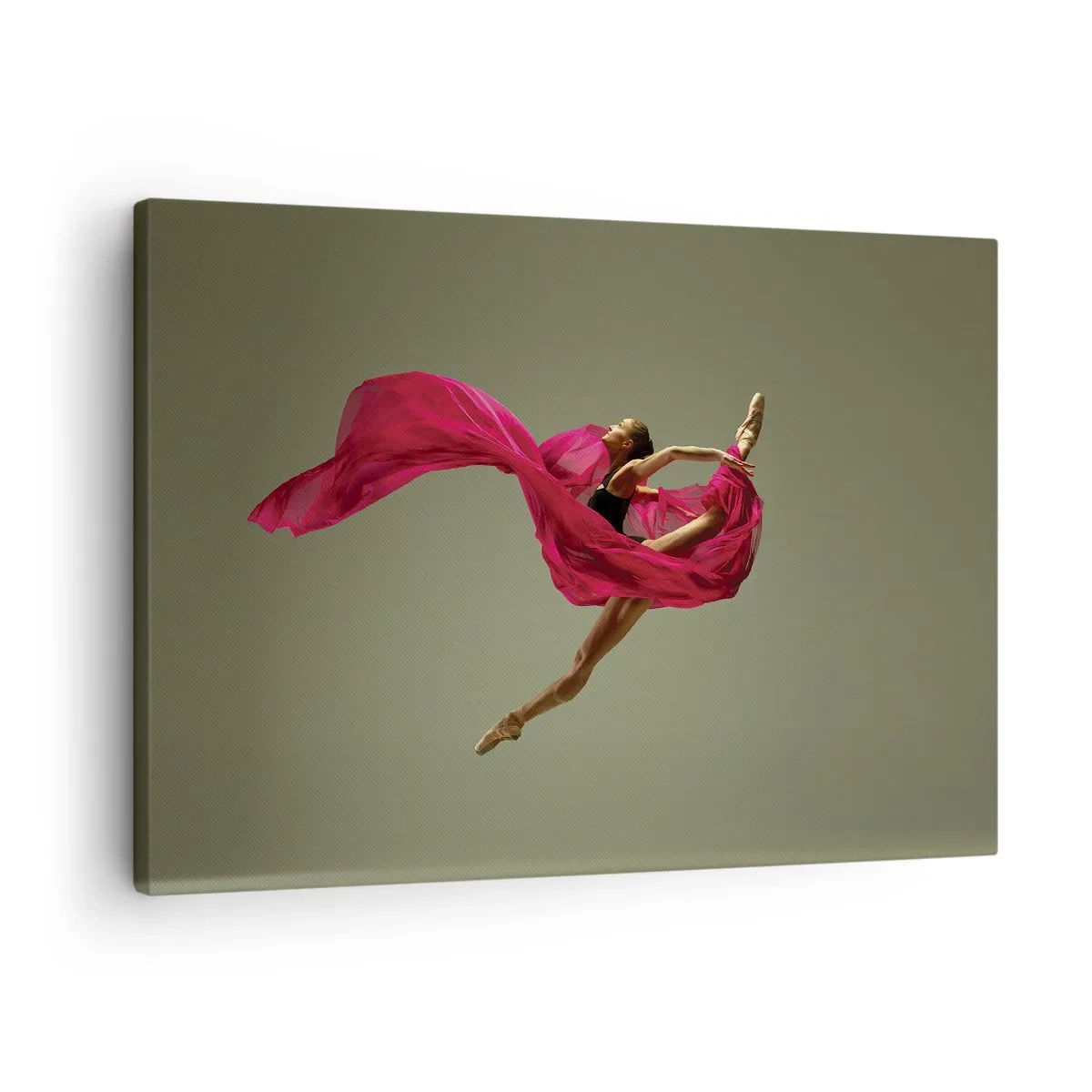 Quadro em tela - Bailarina em pose dinâmica com tecido rosa - 70x50cm - Chama dançante - Decoração de parede moderna para a sala de estar e quarto ARTTOR