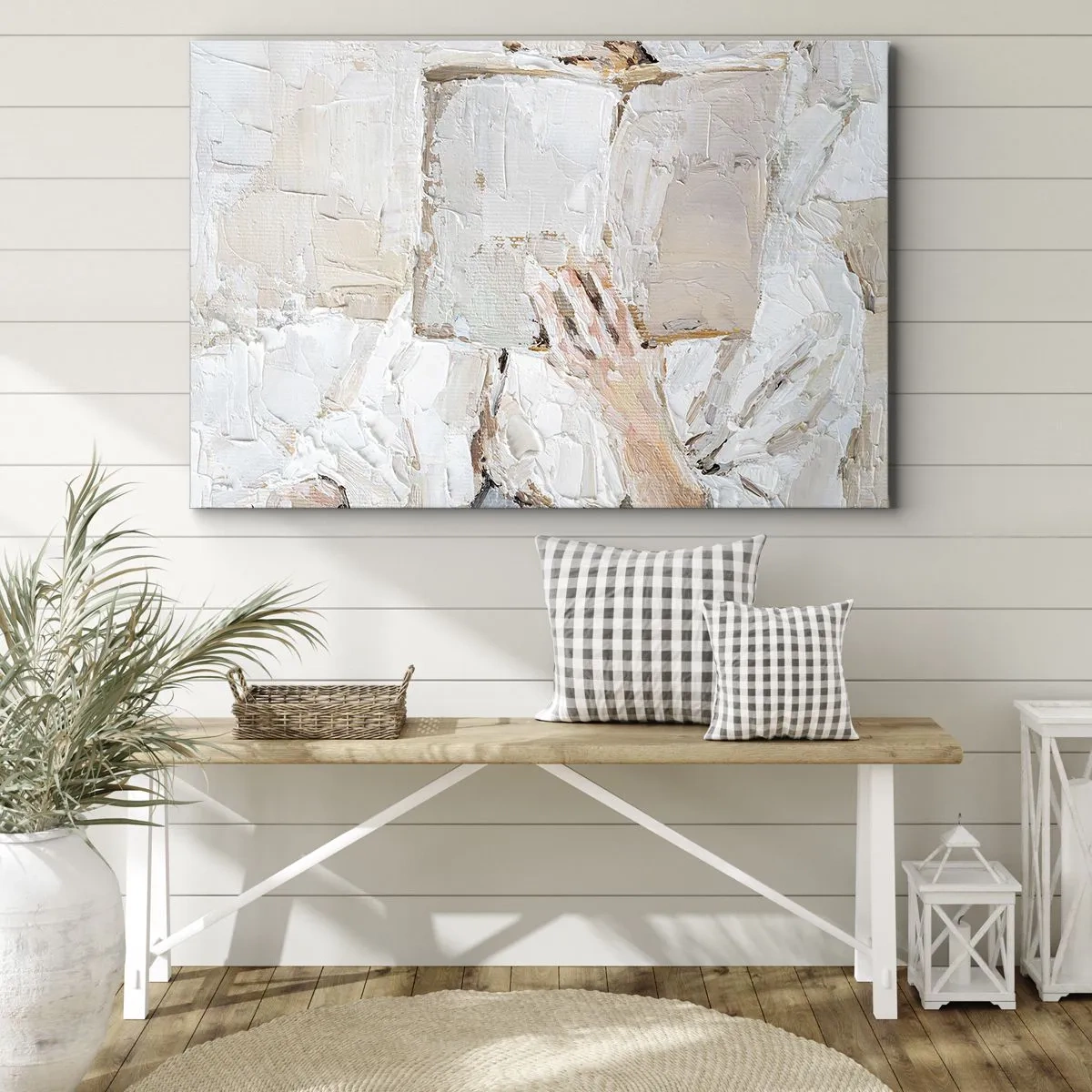 Quadro em tela - Uma pintura impressionista de uma mão segurando um livro aberto. - 70x50cm - Em outro mundo - Decoração de parede moderna para a sala de estar e quarto ARTTOR