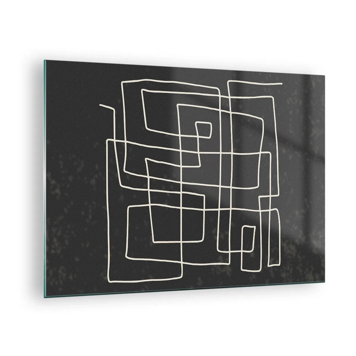 Quadro em vidro - Abstração geométrica com linhas brancas sobre fundo preto - 70x50cm - Não é tão simples - Decoração de parede moderna para a sala de estar e quarto ARTTOR