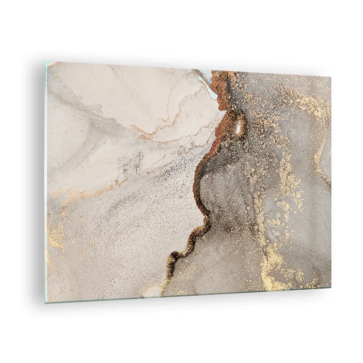 Quadro em vidro - Composição abstrata com bege, dourado e grafite - 70x50cm - No limite das cores - Decoração de parede moderna para a sala de estar e quarto ARTTOR