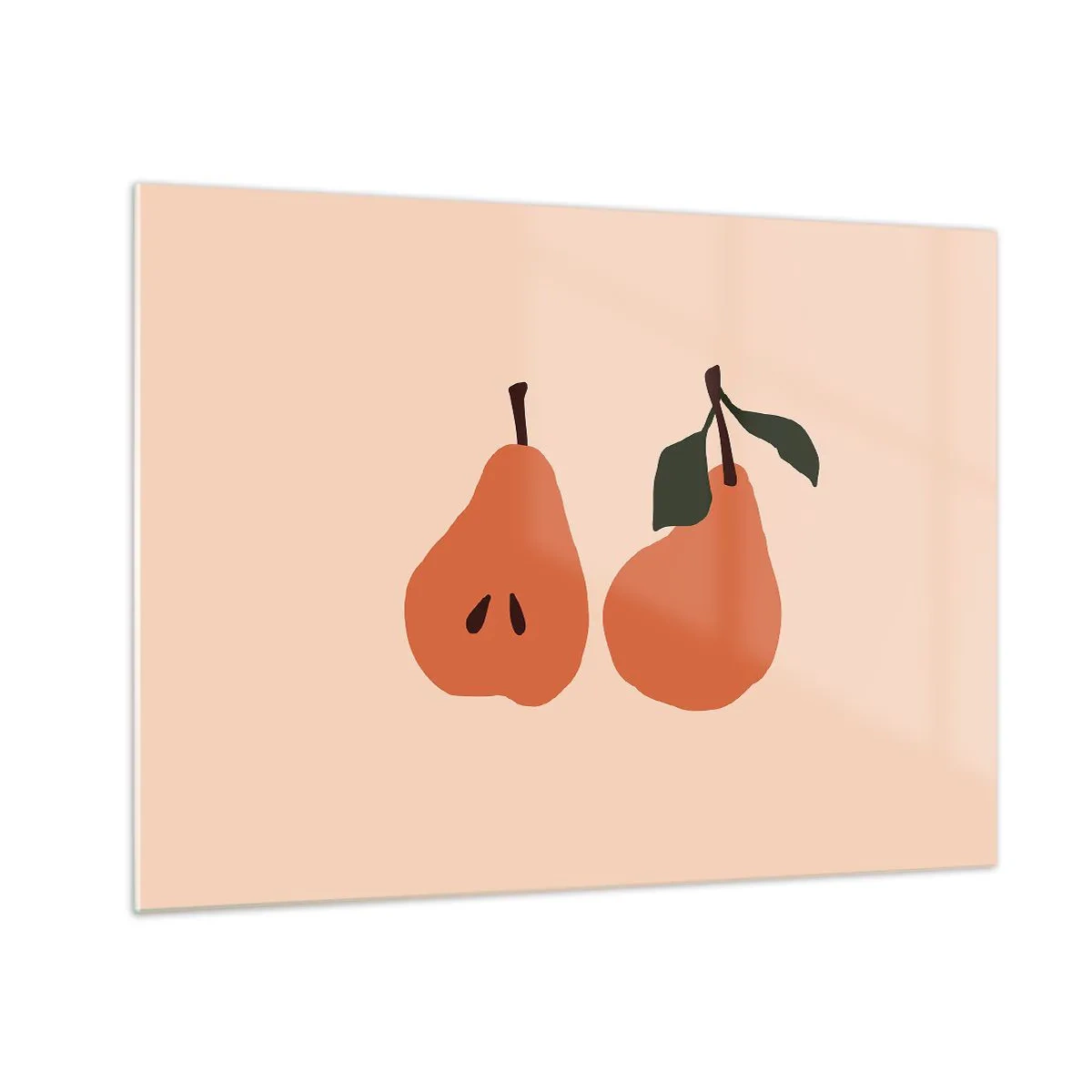 Quadro em vidro - Ilustração de duas peras em um fundo bege em estilo minimalista - 70x50cm - A própria doçura - Decoração de parede moderna para a sala de estar e quarto ARTTOR