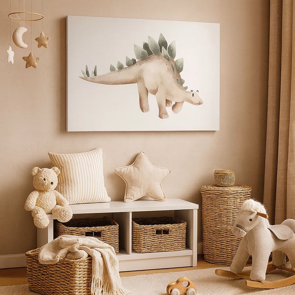 Quadro em tela - Um dinossauro fofo em cores pastel - 70x50cm - Seu amigo - Decoração de parede moderna para a sala de estar e quarto ARTTOR