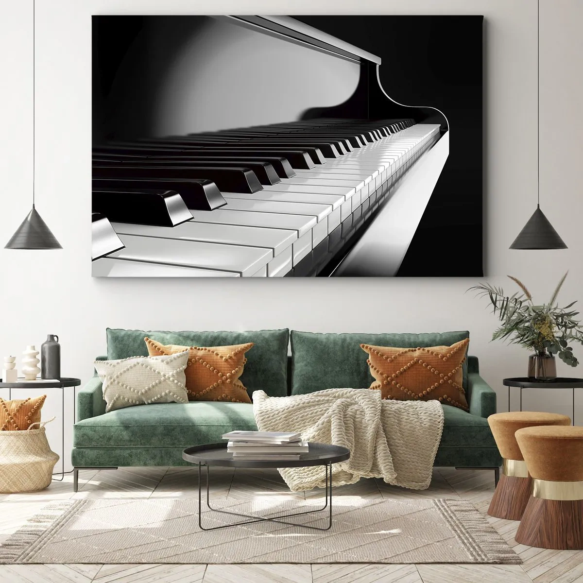 Quadro em tela - Teclas de piano em uma elegante foto em preto e branco - 70x50cm - Harmonia de formas e cores - Decoração de parede moderna para a sala de estar e quarto ARTTOR