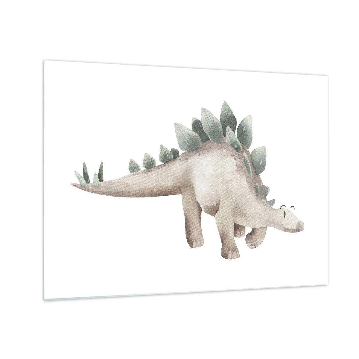 Quadro em vidro - Um dinossauro fofo em cores pastel sobre um fundo branco - 70x50cm - Seu amigo - Decoração de parede moderna para a sala de estar e quarto ARTTOR