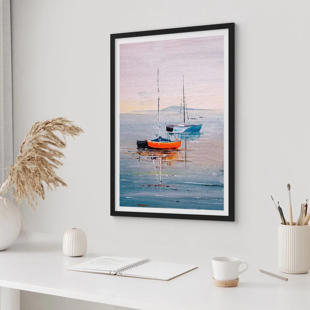 Pôster com moldura preta - Veleiros em águas calmas - 50x70cm - Um merecido descanso - Decoração de parede moderna para a sala de estar e quarto ARTTOR