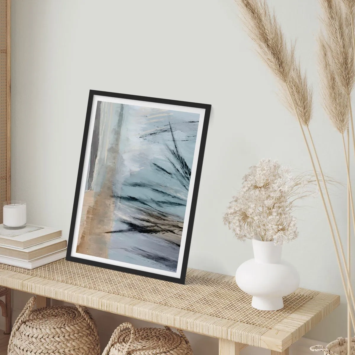 Pôster com moldura preta - Uma abstração delicada inspirada na natureza em cores suaves. - 50x70cm - Campos de inverno - Decoração de parede moderna para a sala de estar e quarto ARTTOR