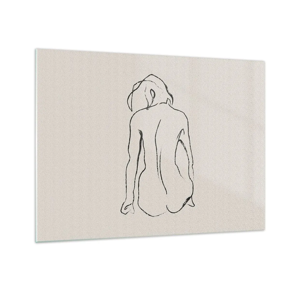 Quadro em vidro - Um esboço delicado de uma mulher sentada, desenhado em preto sobre um fundo claro. - 70x50cm - Nu de rapariga - Decoração de parede moderna para a sala de estar e quarto ARTTOR