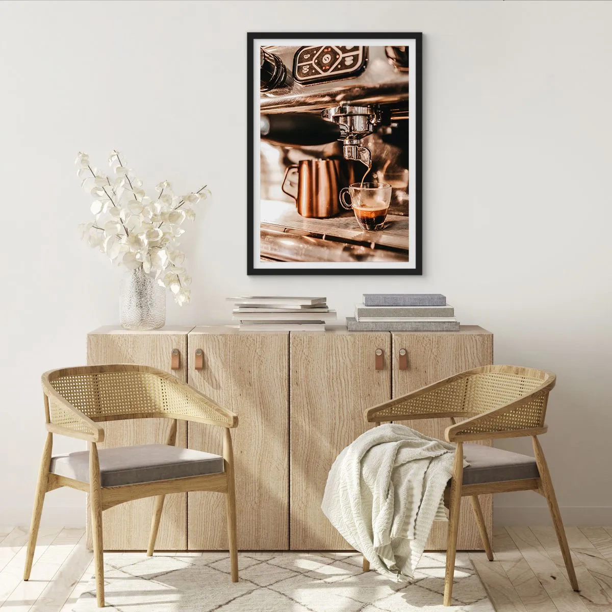 Pôster com moldura preta - Espresso aromático da máquina de café expresso - 50x70cm - Brilho de café - Decoração de parede moderna para a sala de estar e quarto ARTTOR