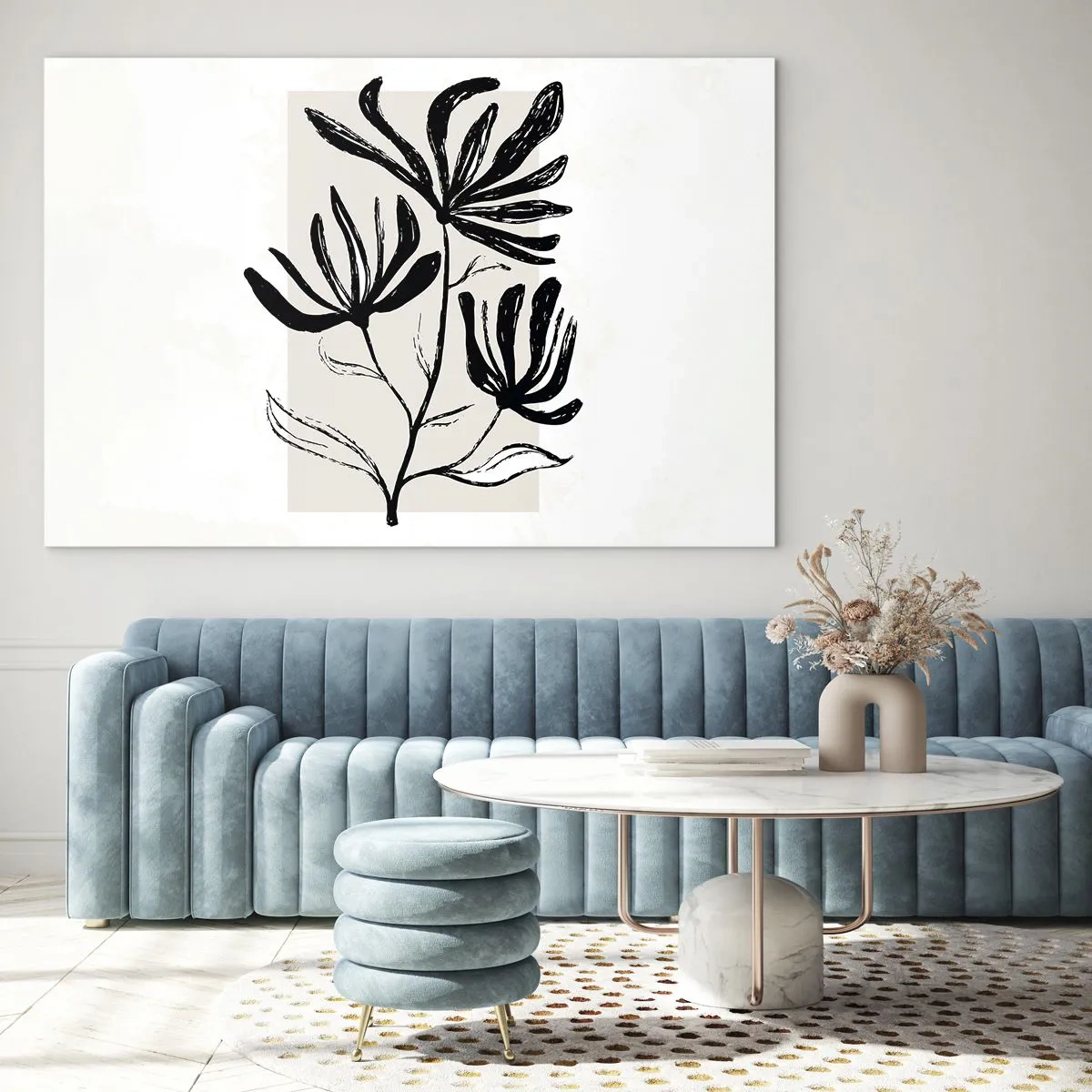 Quadro em vidro - Esboço preto de uma planta em um fundo claro - 70x50cm - Esboço para o herbário - Decoração de parede moderna para a sala de estar e quarto ARTTOR