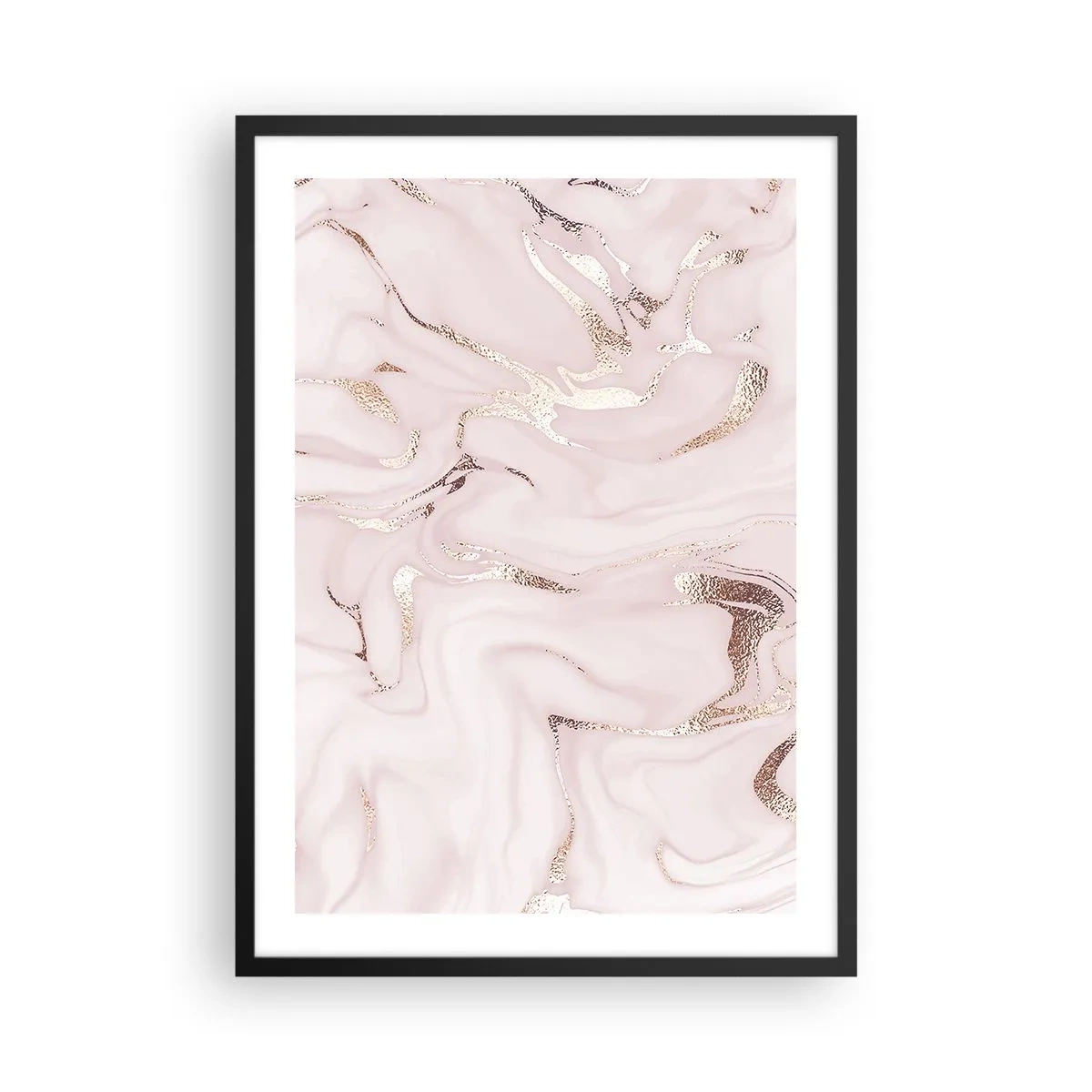 Pôster com moldura preta - Elegante padrão de mármore em tons de rosa com detalhes dourados - 50x70cm - Num lenço cor-de-rosa - Decoração de parede moderna para a sala de estar e quarto ARTTOR