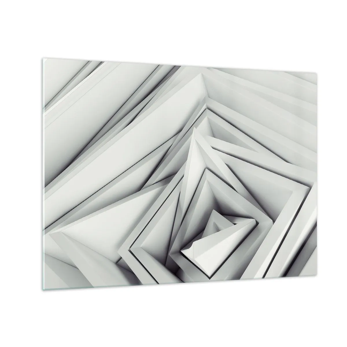 Quadro em vidro - Formas geométricas tridimensionais em tons de cinza - 70x50cm - Cantos vivos - Decoração de parede moderna para a sala de estar e quarto ARTTOR