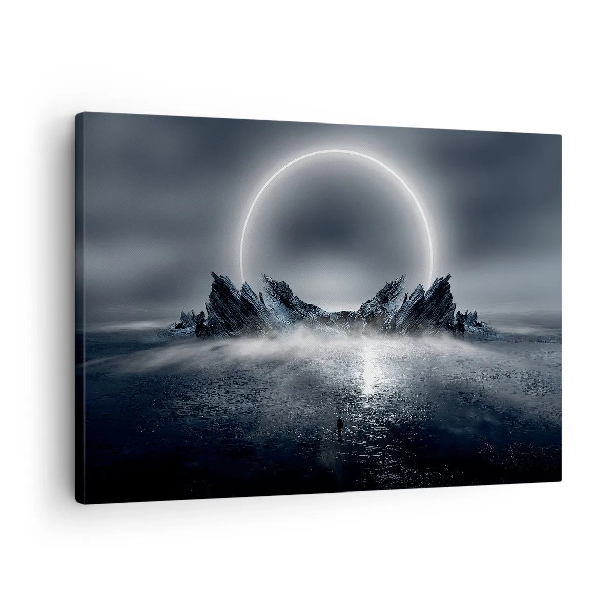 Quadro em tela - Paisagem misteriosa com um anel de luz sobre as montanhas - 70x50cm - O fim da história - Decoração de parede moderna para a sala de estar e quarto ARTTOR
