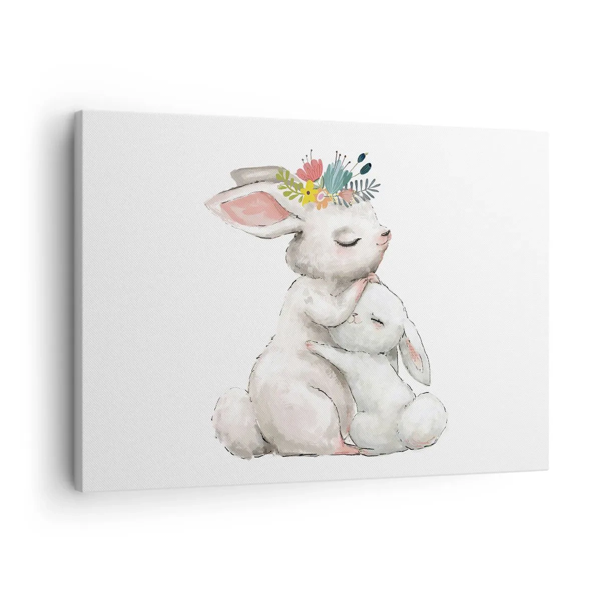 Quadro em tela - Coelhos fofos em cores pastel - 70x50cm - Nada melhor do que amor de mãe - Decoração de parede moderna para a sala de estar e quarto ARTTOR