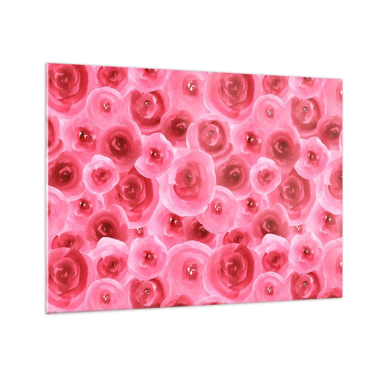 Quadro em vidro - Padrão de rosas em aquarela em tons de vermelho e rosa - 70x50cm - Rosas acima e abaixo - Decoração de parede moderna para a sala de estar e quarto ARTTOR