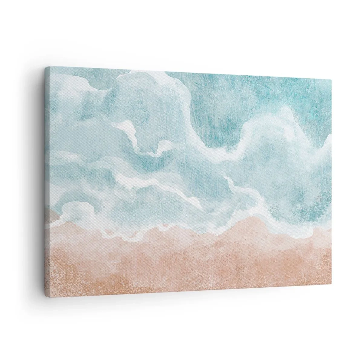 Quadro em tela - Praia abstrata com ondas em tons de azul e bege - 70x50cm - Abstração de nuvem - Decoração de parede moderna para a sala de estar e quarto ARTTOR