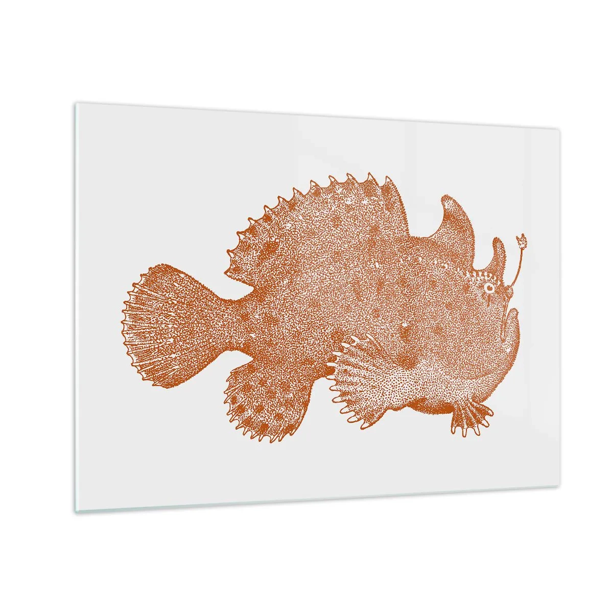 Quadro em vidro - Um desenho enferrujado de um peixe de águas profundas feito usando a técnica de pontos - 70x50cm - E era um peixe - Decoração de parede moderna para a sala de estar e quarto ARTTOR