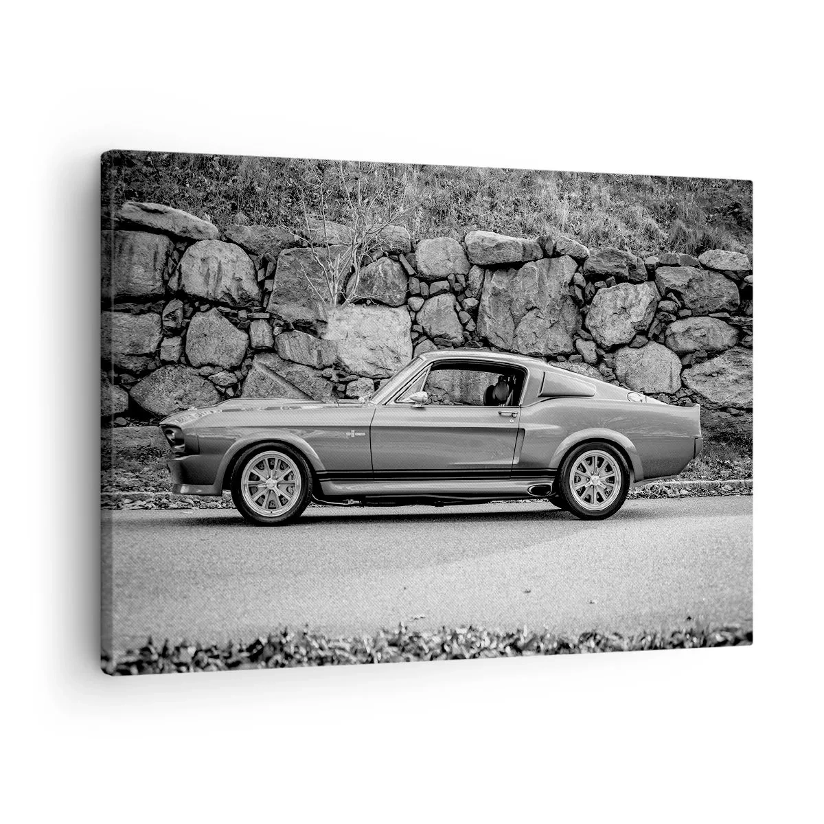 Quadro em tela - Foto em preto e branco de um carro clássico - 70x50cm - Lenda dos anos 60 - Decoração de parede moderna para a sala de estar e quarto ARTTOR