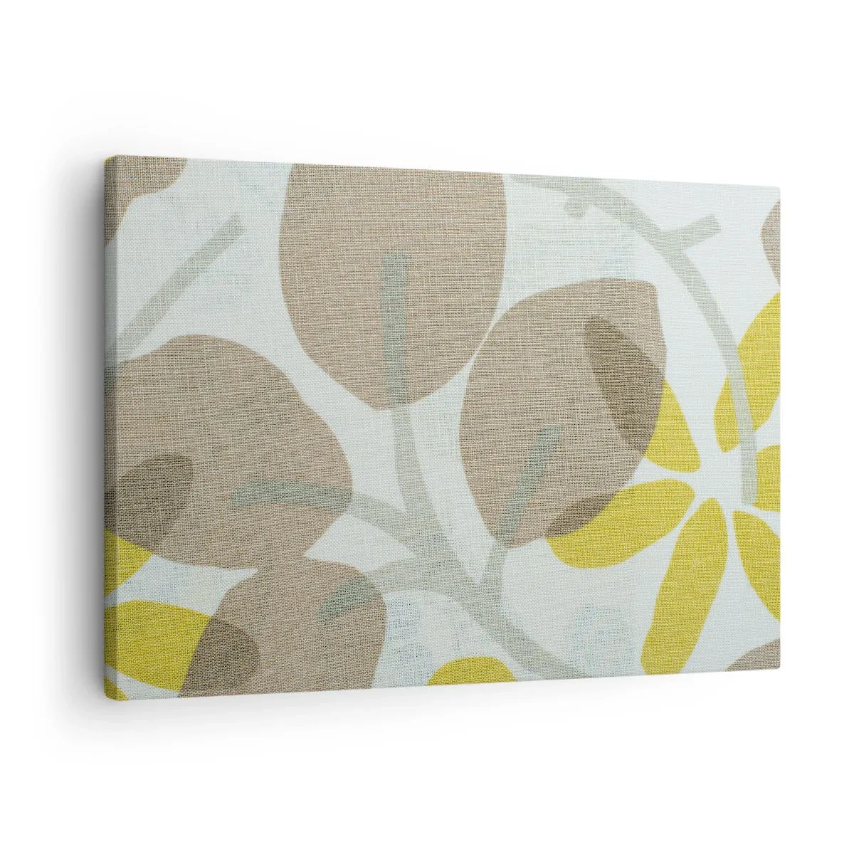 Quadro em tela - Folhas abstratas em tons de bege e amarelo - 70x50cm - Composição a pleno sol - Decoração de parede moderna para a sala de estar e quarto ARTTOR