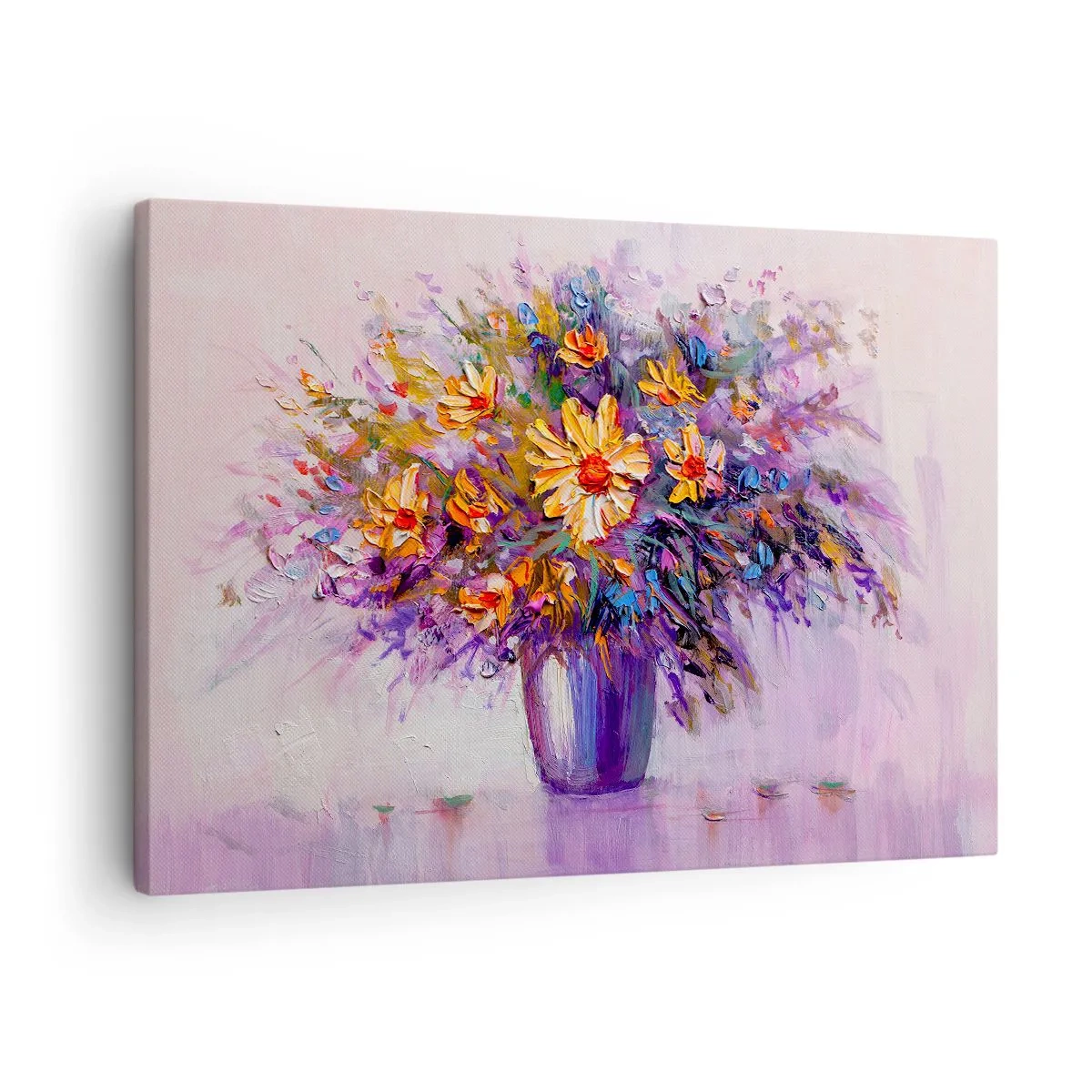 Quadro em tela - Um buquê de flores em um vaso sobre um fundo pastel - 70x50cm - Cheiro agradável, aparência agradável - Decoração de parede moderna para a sala de estar e quarto ARTTOR