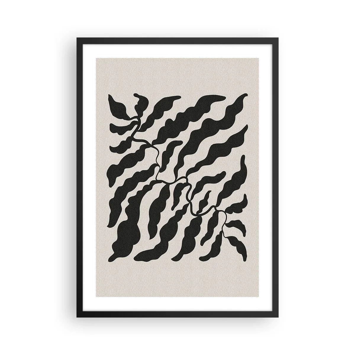 Pôster com moldura preta - Composição abstrata de plantas em preto sobre fundo bege - 50x70cm - A natureza da praça - Decoração de parede moderna para a sala de estar e quarto ARTTOR