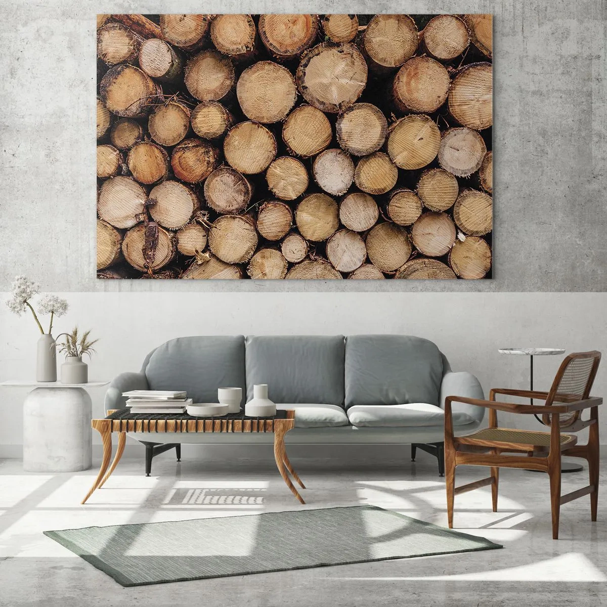 Quadro em vidro - Troncos de árvores dispostos verticalmente com anéis de crescimento visíveis - 70x50cm - Um novo começo - Decoração de parede moderna para a sala de estar e quarto ARTTOR
