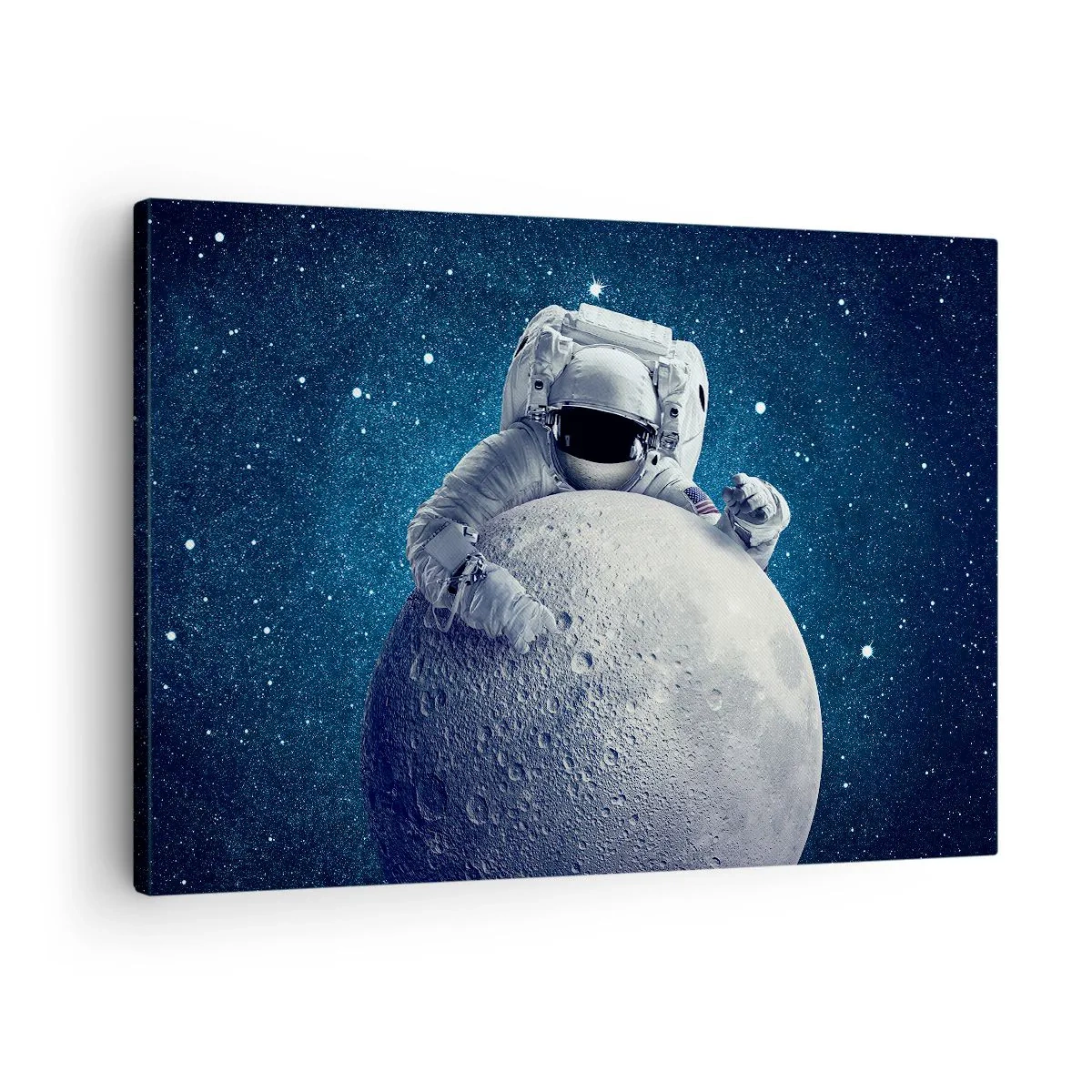 Quadro em tela - Astronauta segurando a lua contra um céu estrelado - 70x50cm - Coringa do espaço - Decoração de parede moderna para a sala de estar e quarto ARTTOR