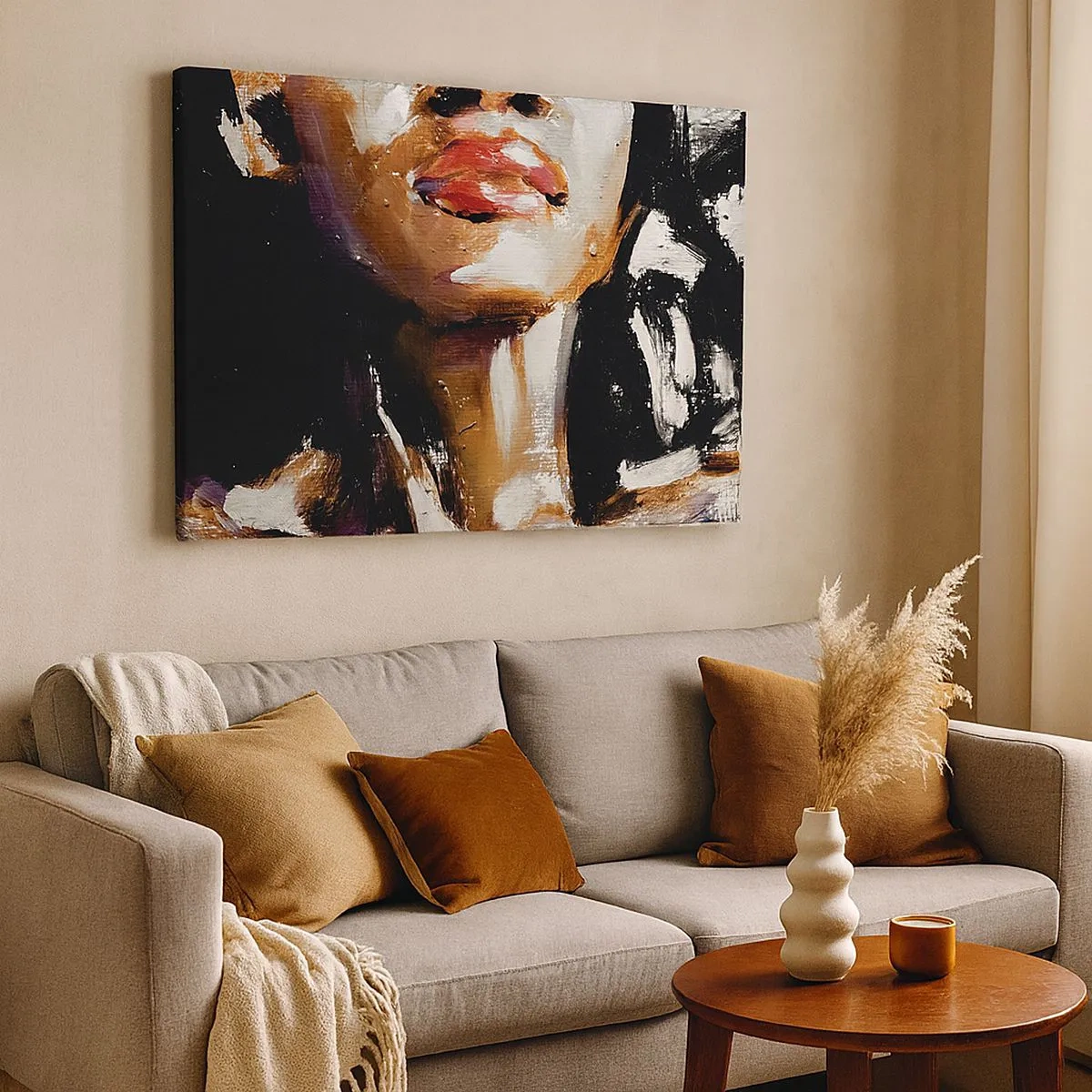 Quadro em tela - Retrato de uma mulher em um estilo pictórico expressivo contra um fundo escuro - 70x50cm - Orgulho sem preconceitos - Decoração de parede moderna para a sala de estar e quarto ARTTOR