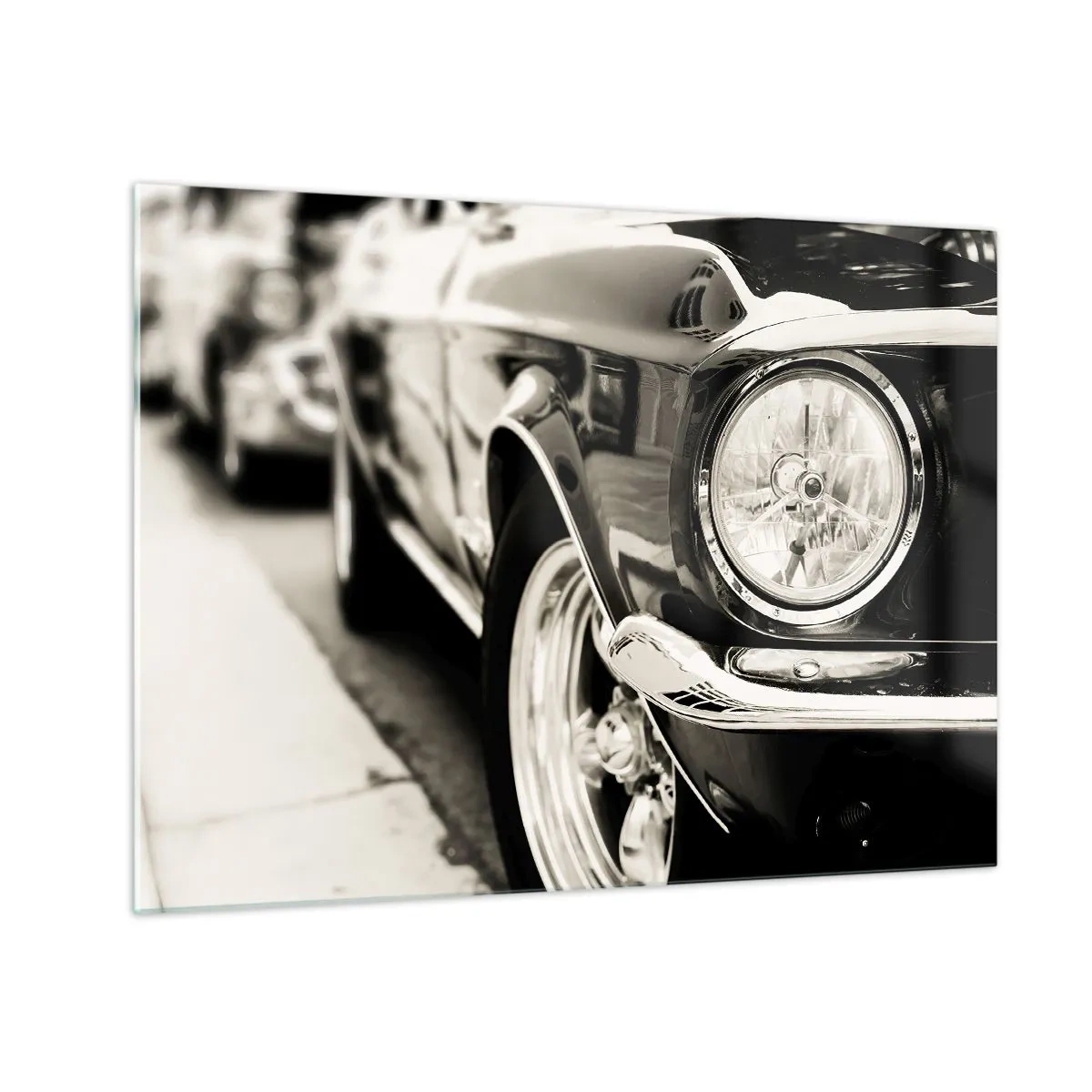 Quadro em vidro - Close-up da frente de um carro clássico em sépia - 70x50cm - Brilho permanente - Decoração de parede moderna para a sala de estar e quarto ARTTOR