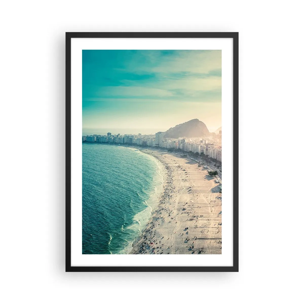 Pôster com moldura preta - Vista da praia e da cidade ao pôr do sol - 50x70cm - Férias eternas no Rio - Decoração de parede moderna para a sala de estar e quarto ARTTOR